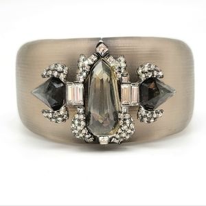 Alexis Bittar Gray Lucite and Diamond Swarovski Crystal Edgy Punk Hinged Bangle